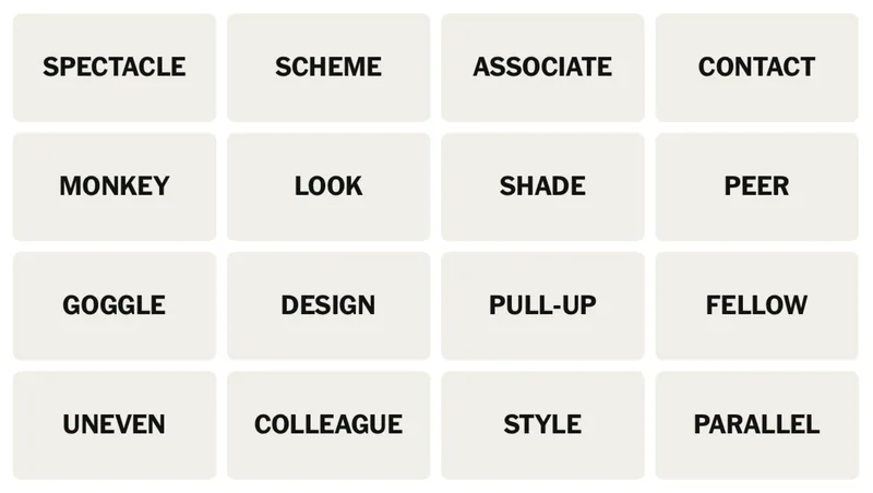 NYT Connections board with solved categories