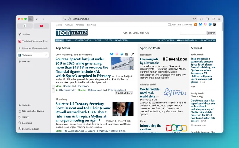 Firefox with vertical tabs enabled.