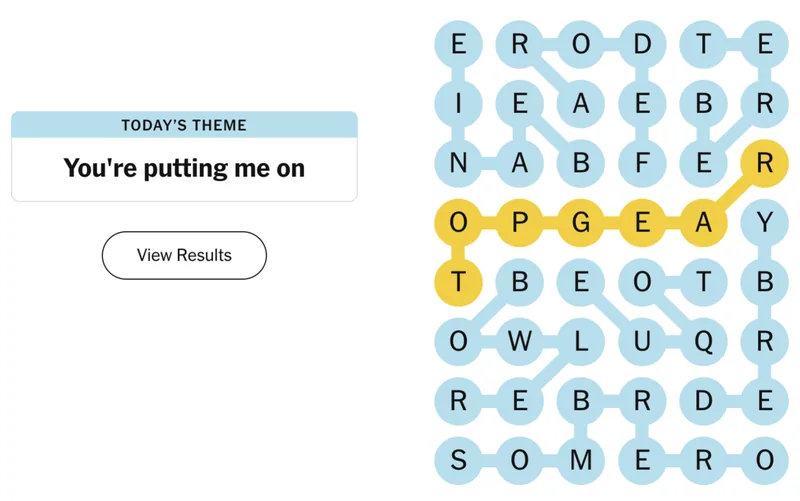 Completed NYT Strands board for April 11, 2026: You're putting me on.