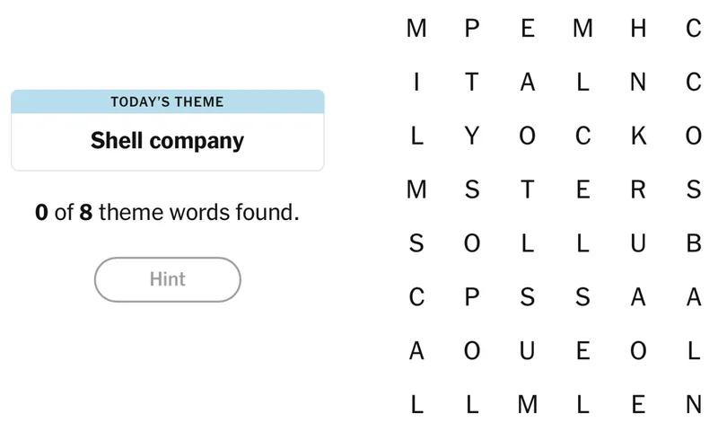 NYT Strands board for April 17, 2026: Shell company.
