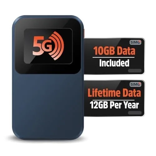 Solis Edge – 5G Hotspot Device, Bundle Includes Lifetime Data (12GB Per Year) and 10GB Global Data, WiFi in 140+ Countries, Access 300+ Mobile Carriers, Portable Internet by SIMO