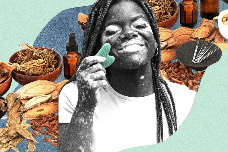 Chinese alternative acupuncture medical treatment with herbs and spice used in herbal plant medicine. Natural Asian culture health care concept.