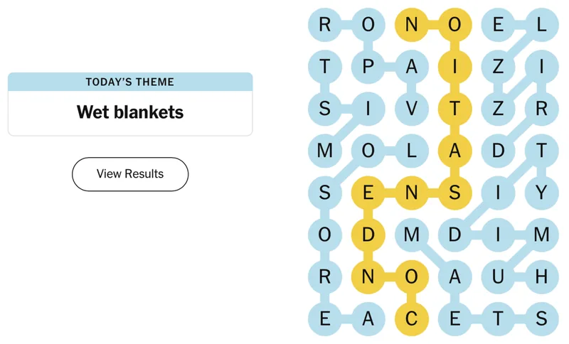 Completed NYT Strands board for April 30, 2026: Wet blankets.
