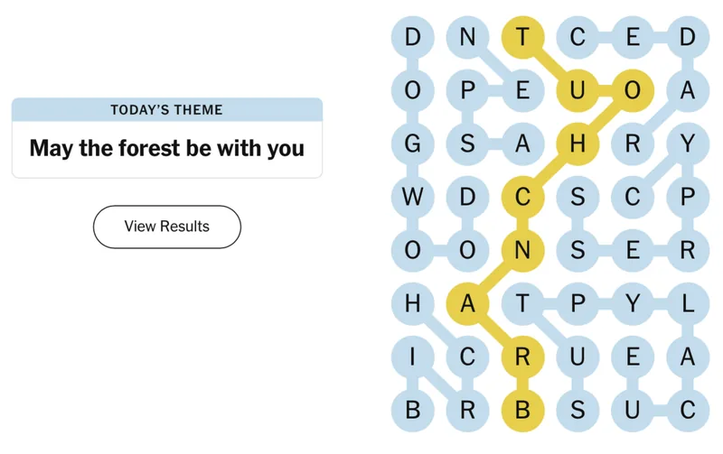 Completed NYT Strands board for May 4, 2026: May the forest be with you.