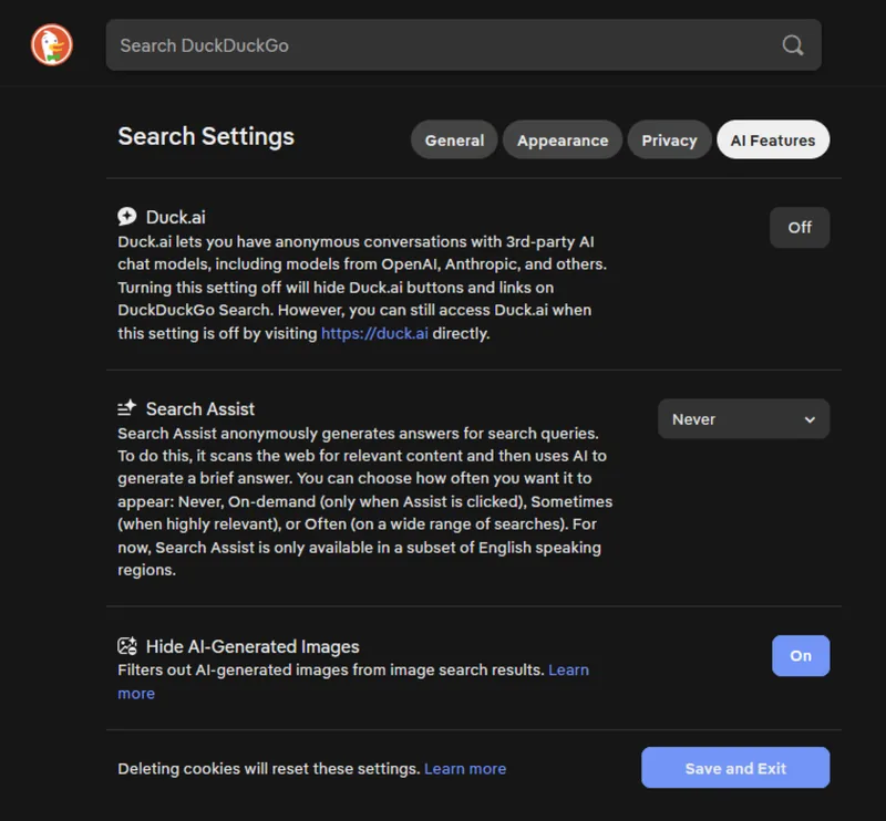 Hide AI-generated images from results in DuckDuckGo