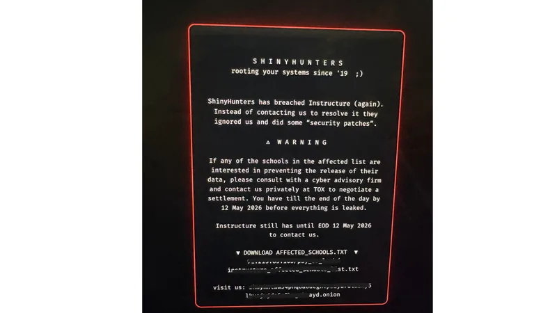 Screenshot of a ransom note displayed on a hacked Canvas login page.