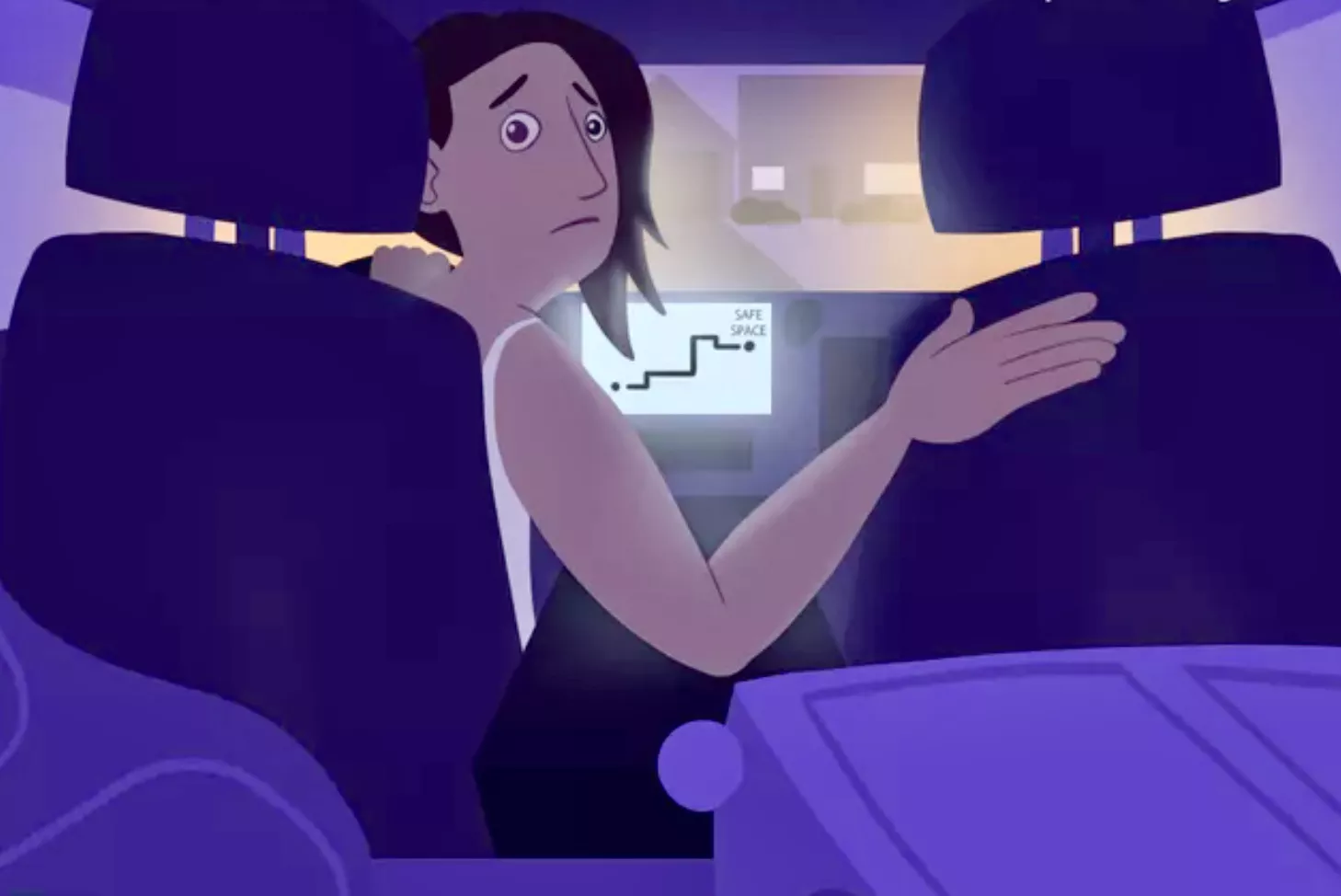 drawing of woman in her car backing up