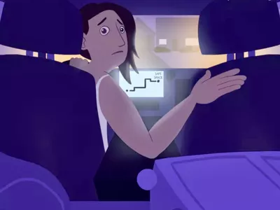 drawing of woman in her car backing up