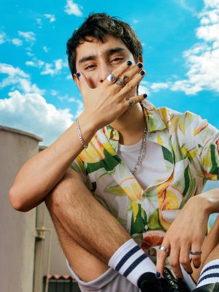 Person speaking into microphone