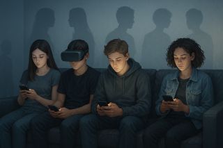 Teen using smartphone with AI interface