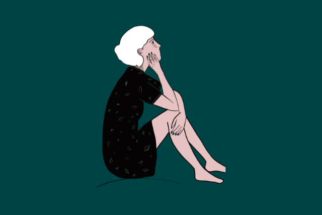 A person looking thoughtful, questioning why they can't be happy despite life appearing fine.